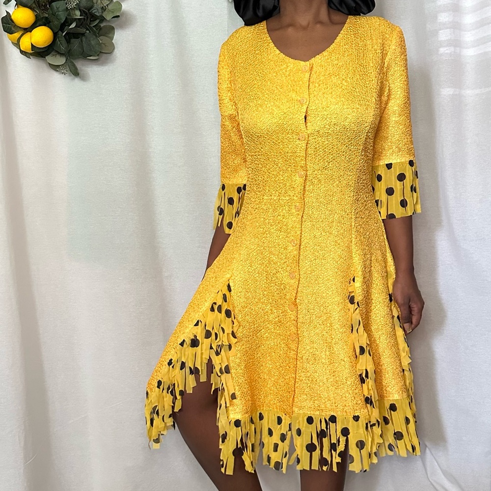 Jerry T New York NWOT festive polka dot fringe pleated party dress